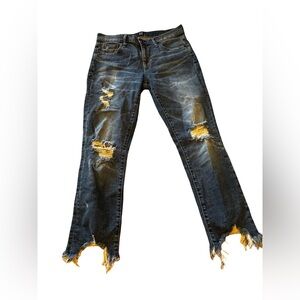 GAP Distressed Dark Blue Straight Leg Jeans